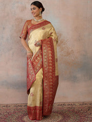 Ethnic Motifs Zari Silk Blend Heavy Work Kanjeevaram Saree