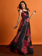 Floral Printed Square Neck Flared Maxi Dresses