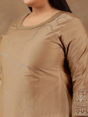 Plus Size Abstract Printed & Embroidered Kurta With Trousers & Dupatta