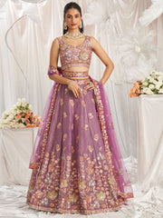 Lavender Organza Sequins embroidery Semi Stitched Lehenga choli and Dupatta