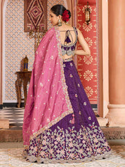 Purple Tissue Fabric Sequins embroidery Semi Stitched Lehenga & Unstitched Blouse With Dupatta