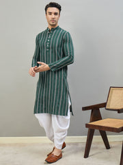 Woven Design Striped Mandarin Collar Knee Length Straight Kurtas