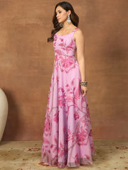 Floral Printed Beds and Stone Work Gown Maxi Dress