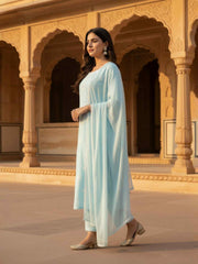 Women Ethnic Motifs Embroidered Regular Thread Work Pure Cotton Kurta with Trousers & With Dupatta