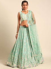 Sea Green Georgette heavy Sequinse embroidery Semi-Stitched Lehenga choli & Dupatta