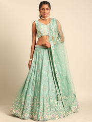 Sea Green Georgette heavy Sequinse embroidery Semi-Stitched Lehenga choli & Dupatta