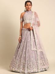 Mauve Pure Georgette Sequins with heavy Zarkan embroidery Semi-Stitched Lehenga choli & Dupatta