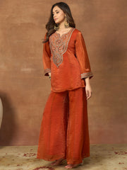 Yoke Design Round Neck Top & Palazzos Co-Ords