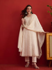 Women Floral Embroidered Regular Thread Work Pure Cotton Kurta & Trousers & Dupatta