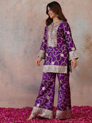 Floral Woven Design Tunic with Palazzos