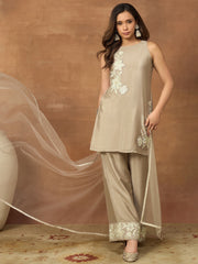 Women Floral Embroidered Regular Thread Work Kurta with Palazzos & With Dupatta