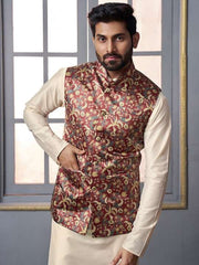 Maroon woven-design Nehru jacket