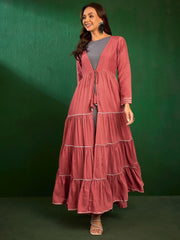 Peach Embroidered Cotton Ethnic Dress
