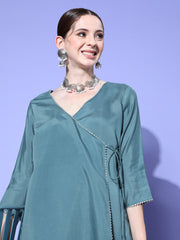 Women Angrakha Gotta Patti Chanderi Cotton Kurta with Trousers