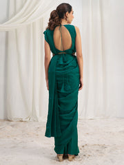 Awesome Teal Green Organza Silk Ready To Wear Saree With Blouse