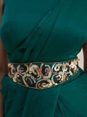 Awesome Teal Green Organza Silk Ready To Wear Saree With Blouse