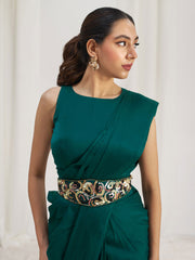 Awesome Teal Green Organza Silk Ready To Wear Saree With Blouse