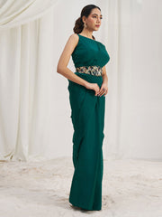 Awesome Teal Green Organza Silk Ready To Wear Saree With Blouse