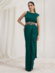 Awesome Teal Green Organza Silk Ready To Wear Saree With Blouse