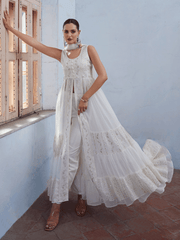 Off White Front Slit Style Pant Style Party Wear Suit