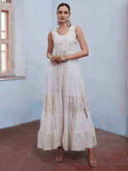 Off White Front Slit Style Pant Style Party Wear Suit