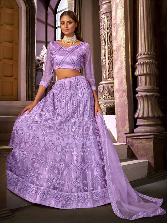 Embroidered Sequinned Semi-Stitched Lehenga & Unstitched Blouse With Dupatta