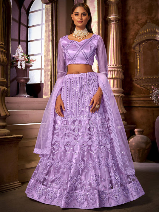 Embroidered Sequinned Semi-Stitched Lehenga & Unstitched Blouse With Dupatta