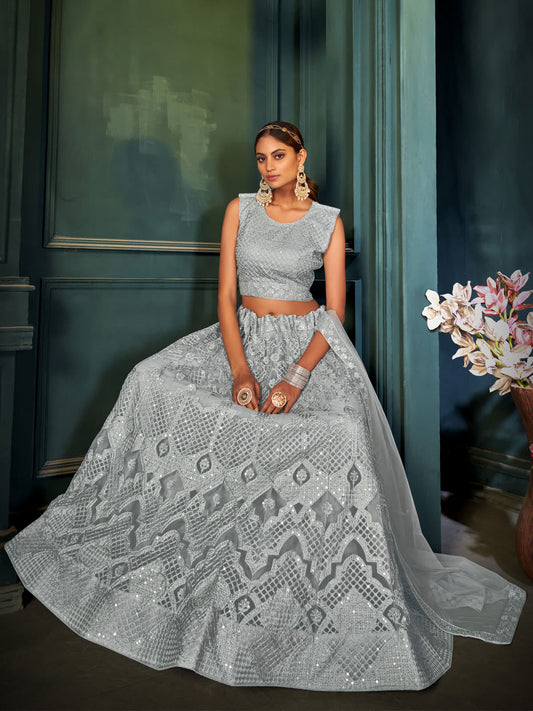 Embroidered Thread Work Semi-Stitched Lehenga & Blouse With Dupatta