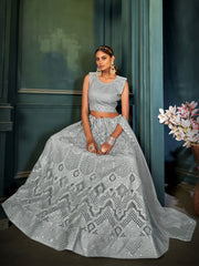 Embroidered Thread Work Semi-Stitched Lehenga & Blouse With Dupatta