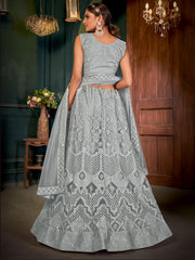 Embroidered Thread Work Semi-Stitched Lehenga & Blouse With Dupatta