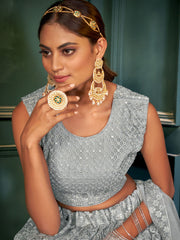 Embroidered Thread Work Semi-Stitched Lehenga & Blouse With Dupatta