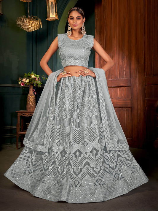 Embroidered Thread Work Semi-Stitched Lehenga & Blouse With Dupatta