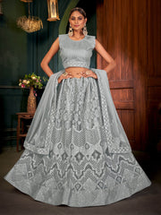 Embroidered Thread Work Semi-Stitched Lehenga & Blouse With Dupatta