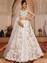 Off White Tissue Fabric Sequins embroidery Semi-Stitched Lehenga choli and Dupatta