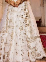 Off White Tissue Fabric Sequins embroidery Semi-Stitched Lehenga choli and Dupatta