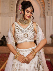 Off White Tissue Fabric Sequins embroidery Semi-Stitched Lehenga choli and Dupatta