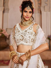 Off White Tissue Fabric Sequins embroidery Semi-Stitched Lehenga choli and Dupatta