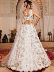 Off White Tissue Fabric Sequins embroidery Semi-Stitched Lehenga choli and Dupatta