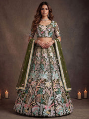 Adorable Green Sequins Net Receptions Wear Lehenga Choli With Dupatta