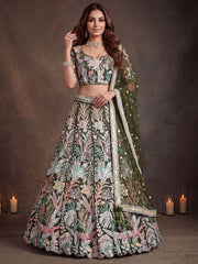 Adorable Green Sequins Net Receptions Wear Lehenga Choli With Dupatta