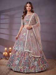 Lovely Lavender Embroidered Net Wedding Wear Lehenga Choli With Dupatta