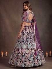 Dazzling Wine Sequin Net Reception Wear Lehenga Choli With Dupatta