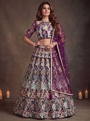 Dazzling Wine Sequin Net Reception Wear Lehenga Choli With Dupatta