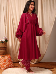 Pink Women Pleated Sequinned Kurta with Palazzos