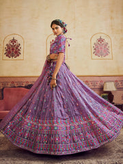 Lavender Color Organza Fabric Sequins embroidery Semi-Stitched Lehenga choli & Dupatta