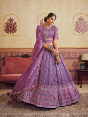 Lavender Color Organza Fabric Sequins embroidery Semi-Stitched Lehenga choli & Dupatta