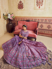 Lavender Color Organza Fabric Sequins embroidery Semi-Stitched Lehenga choli & Dupatta
