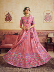 Pink Color Organza Fabric Sequins embroidery Semi-Stitched Lehenga choli & Dupatta
