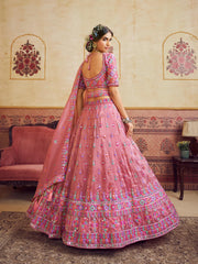 Pink Color Organza Fabric Sequins embroidery Semi-Stitched Lehenga choli & Dupatta