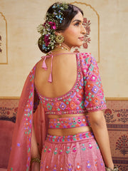 Pink Color Organza Fabric Sequins embroidery Semi-Stitched Lehenga choli & Dupatta